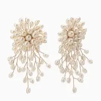 Серьги жемчуг "Россыпь в цветке", цвет белый в золоте