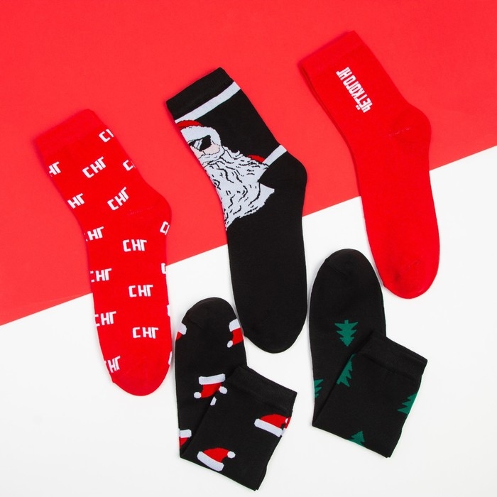 Набор мужских новогодних носков KAFTAN Набор мужских новогодних носков KAFTAN "Четкого нового года" 5 пар, размер 41-44 (27-29 см)