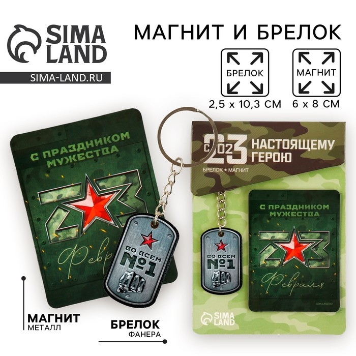 Магнит и брелок на 23 Февраля &laquo;С праздником мужества&raquo;, подарочный набор : 2 предмета