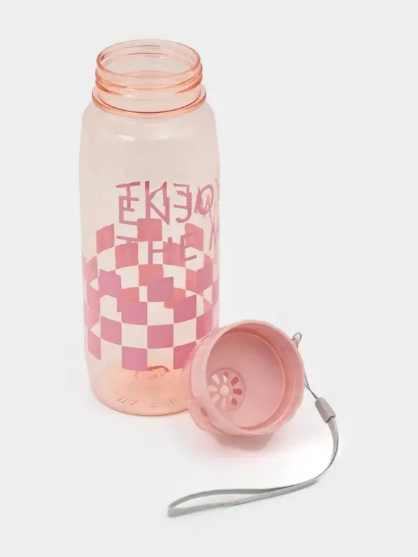 Ланч-бокс, 2 отделения, 2 яруса, с вилкой и ложкой, бутылкой 500мл,20х17х5,5 см,цвет розовый   10949