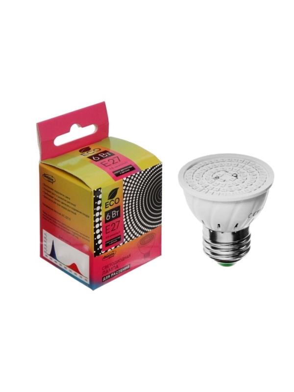 Фитолампа для растений Luazon, светодиодная, E27, 6 Вт, IP44, 220 В, 270&deg;, биколорная