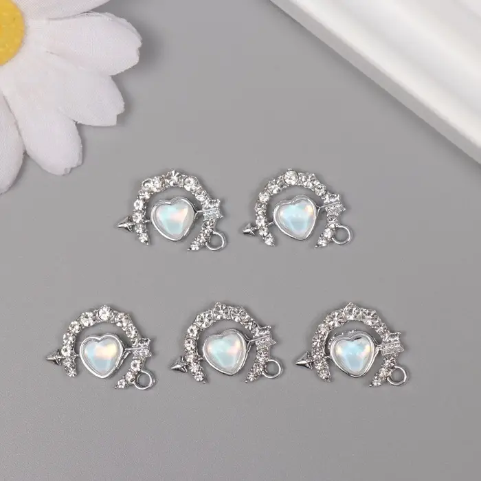 Декор для творчества металл, стразы "Сердце в месяце" серебро 2х1,5х0,5 см