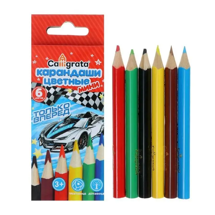 Карандаши цветные 6 цветов МИНИ Calligrata &laquo;Машинка&raquo;
