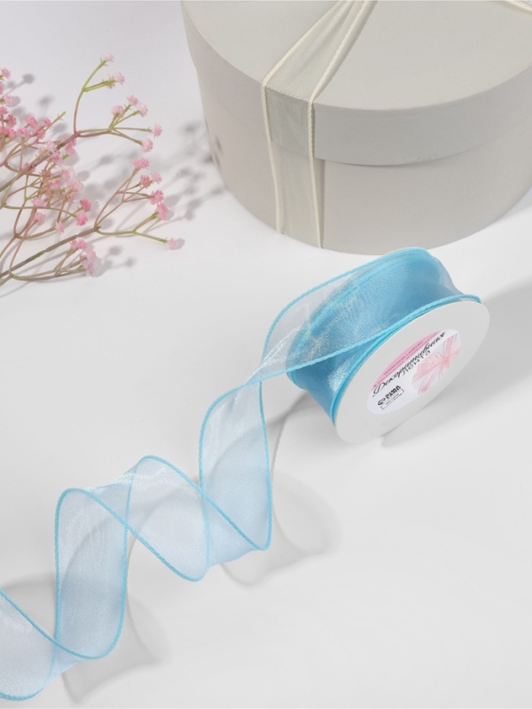 Лента капроновая &laquo;Волна&raquo;, с блеском, 40 мм, 10 &plusmn; 1 м, цвет голубой №25