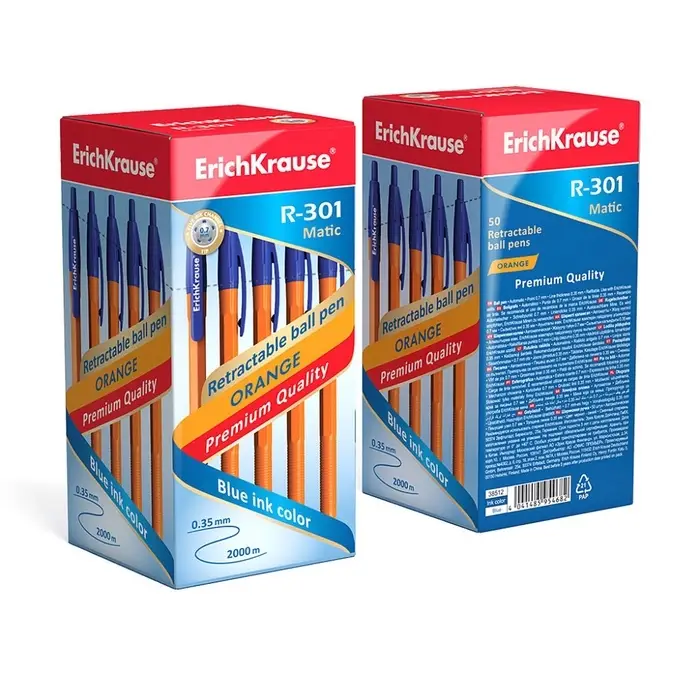 Ручка шариковая ErichKrause. R-301 Matic Orange, автоматическая, синий стержень, узел 0.7 мм