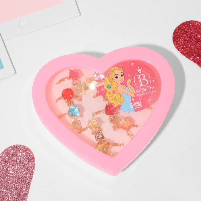 Кольца детские набор 12шт &laquo;Выбражулька&raquo; с подвеской, форма МИКС, цвет МИКС в золоте, б-р