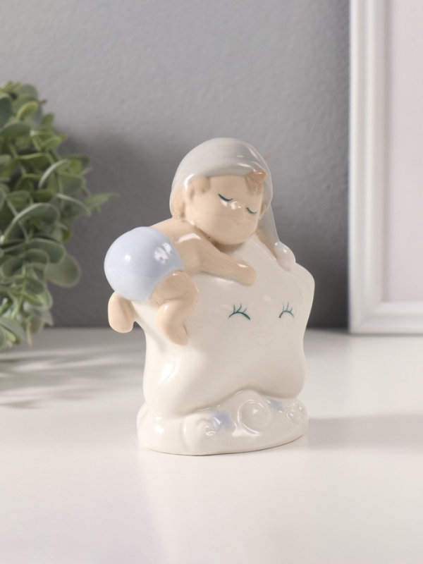 Сувенир керамика свет "Малыш в голубом колпаке на звёздочке" 6х10,5х12,5 см