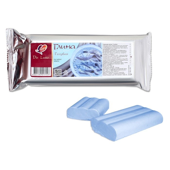 Глина для лепки Голубая 500 г Глина для лепки Голубая 500 г "Луч" De Luxe, не требует обжига