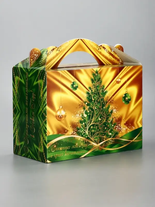 Подарочная новогодняя коробка &laquo;Праздничный шелк&raquo; в зеленом, 25&times;12&times;24 см
