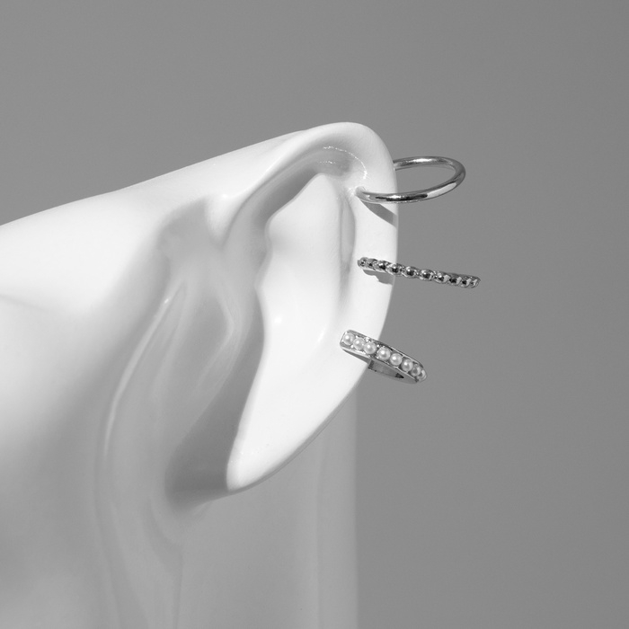 Серьги &laquo;Каффы&raquo; манжеты, набор 3 шт, цвет белый в серебре