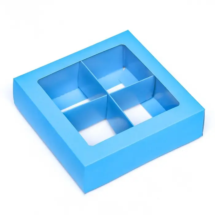 Коробка для 4 конфеты, голубой, 12.5&times;12.5&times;3.5 см