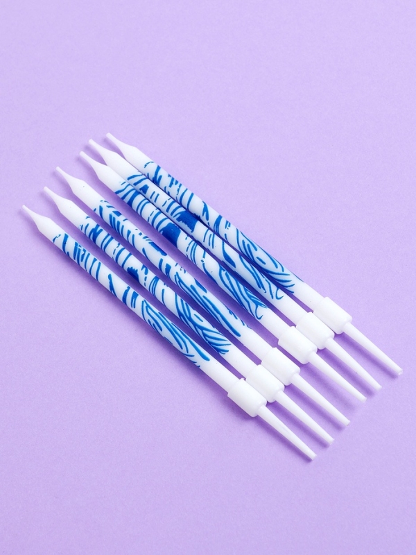 Свечи для торта "Волнистые линии", 6 шт, белый с синим
