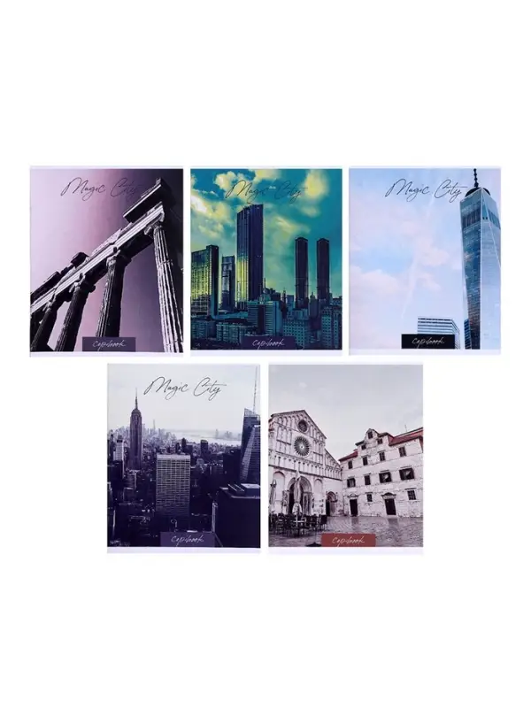 Тетрадь 48 листов в клетку Calligrata &laquo;Города&raquo;, обложка мелованный картон, серые листы, МИКС