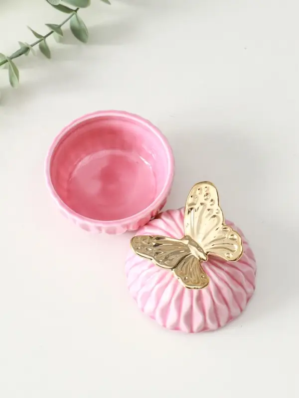 Шкатулка керамика "Золотой филин" розовая 8х8х12 см