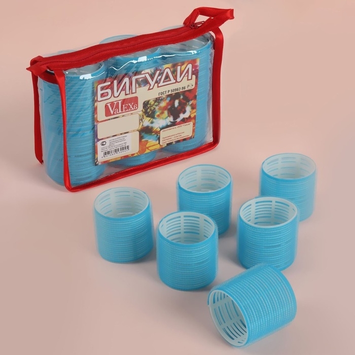 Бигуди &laquo;Липучка&raquo;, d = 6 см, в косметичке, 6 шт, цвет МИКС