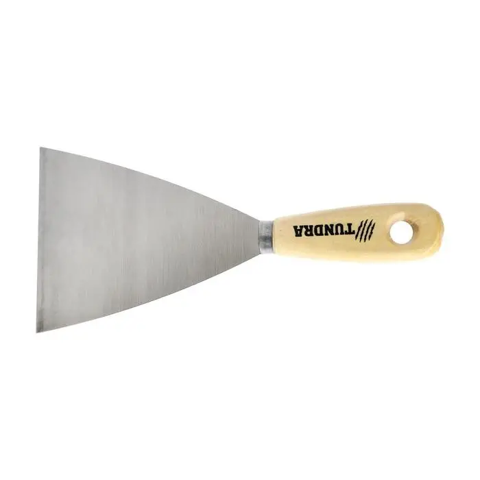 Шпатель малярный ТУНДРА, металлический, деревянная рукоятка, 100 мм