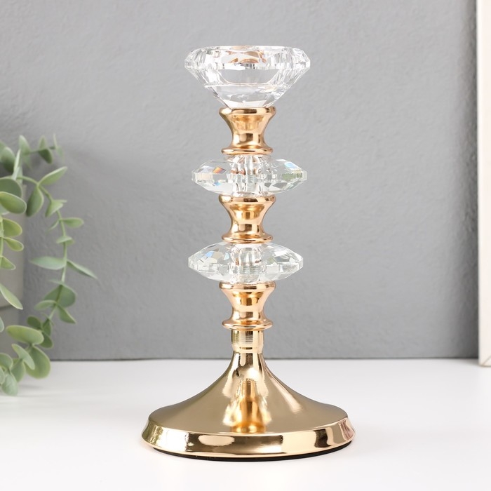 Подсвечник металл на 1 свечу d=4 см "Вазир" золото 11х11х21 см