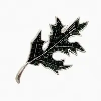 Брошь "Лист Одуванчика", цвет зелёный в чернёном серебре