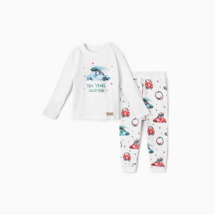 Пижама детская MINAKU Пижама детская MINAKU "New Year's cars", цвет белый, рост 68-74 см