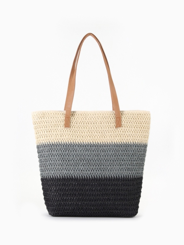 Сумка пляжная Полосы, 47*12*35, отд на молнии, подкладка, беж/серый/черный Сумка пляжная Полосы, 47*12*35, отд на молнии, подкладка, беж/серый/черный