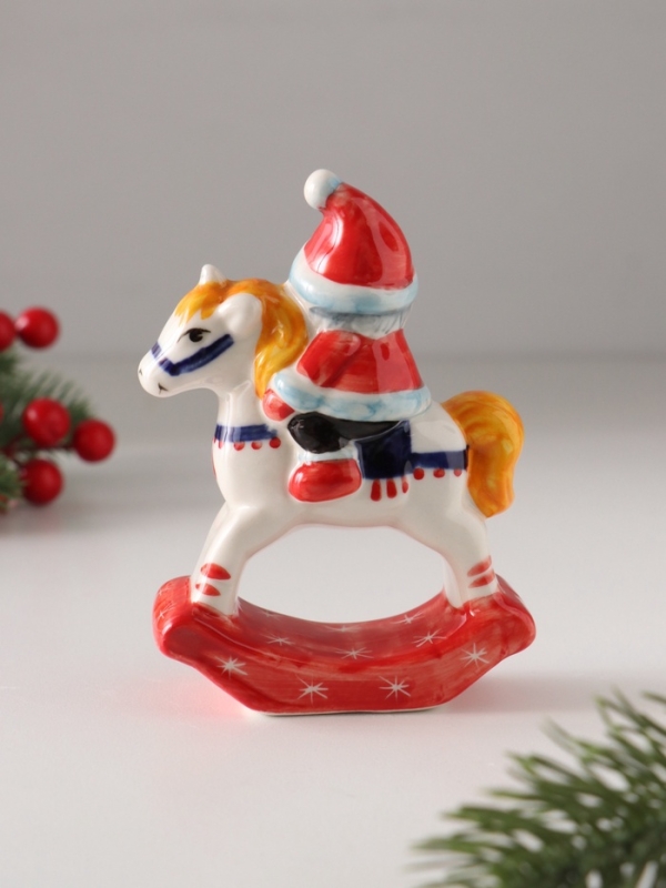 Качалка фарфоровая "Дед Мороз на единороге",  11 см