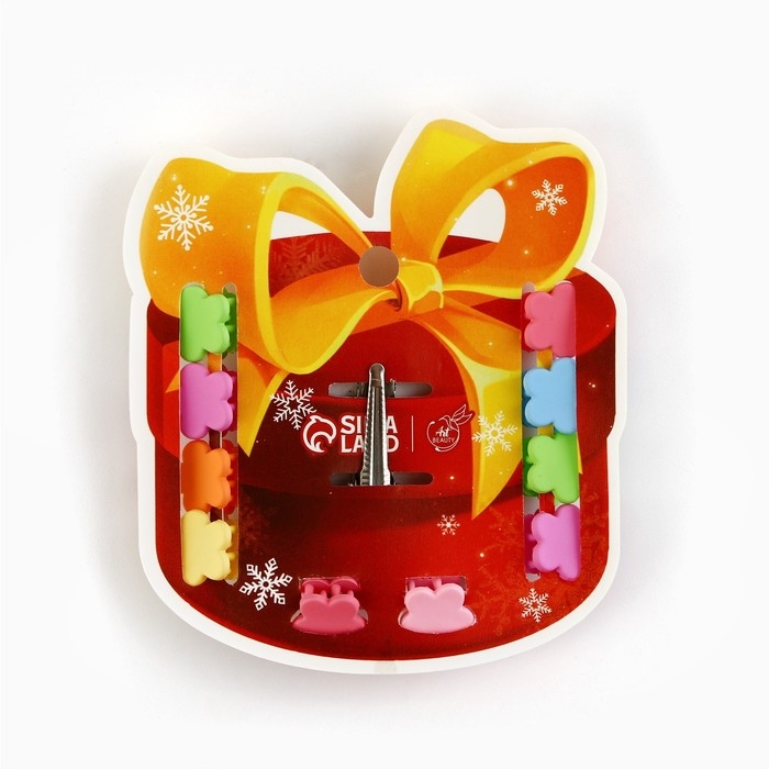 Заколка и крабики для волос новогодние &laquo;Подарок&raquo; на Новый год, 8,9 х 9,6 см