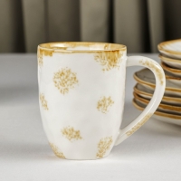 Набор фарфоровой посуды Доляна Organic Gold, 16 предметов: 4 тарелки d=20,5 см, 4 тарелки d=27,5 см, 4 миски d=12,5 см, 400 мл, 4 кружки 400 мл, цвет белый