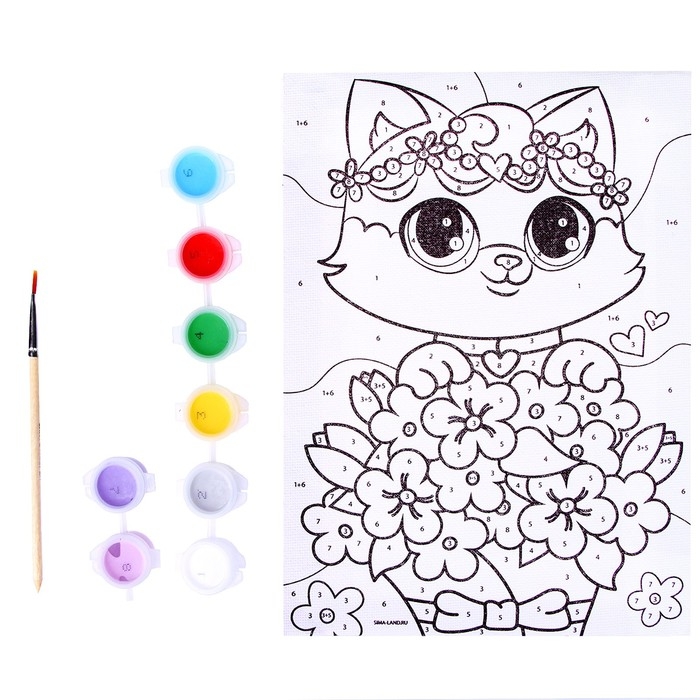 Картина по номерам для детей &laquo;&lrm;Котёнок в букете&raquo;&lrm;, 21 х 15 см