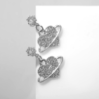 Серьги со стразами &laquo;Сердце&raquo; планета, цвет белый в серебре