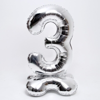 Шар фольгированный 50" «Цифра 3», на подставке, серебро Шар фольгированный 50" «Цифра 3», на подставке, серебро