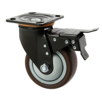 Колесо для трансп. тележек поворотное ТУНДРА, d=125 мм, на пдощадке, со стопорм, покрытие TPR 9917 Колесо для трансп. тележек поворотное ТУНДРА, d=125 мм, на пдощадке, со стопорм, покрытие TPR 9917