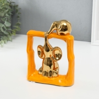 Сувенир керамика "Слонята - поддержка. Квадрат" оранжевый с золотом 6х13,5х17,5 см