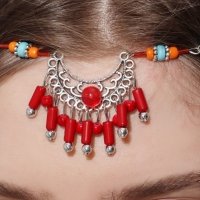 Колье на голову &laquo;Индия&raquo; бирюза, цвет красно-голубой в чернёном серебре, 32 см