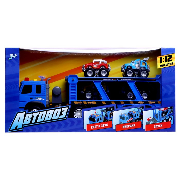 Грузовик инерционный &laquo;Автовоз&raquo;, с 4 джипами, световые эффекты, масштаб 1:12
