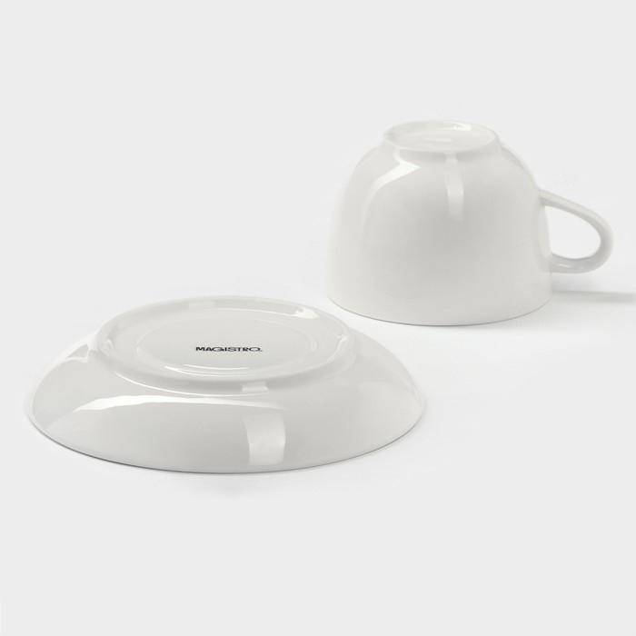 Чайная пара фарфоровая Magistro &laquo;Бланш&raquo;, 2 предмета: чашка 280 мл, блюдце d=15 см, цвет белый