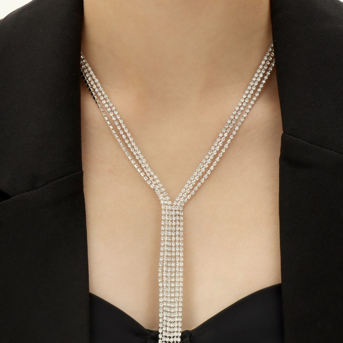 Набор 2 предмета: серьги, колье &laquo;Лёд&raquo; дорожка, цвет белый в серебре, 50 см