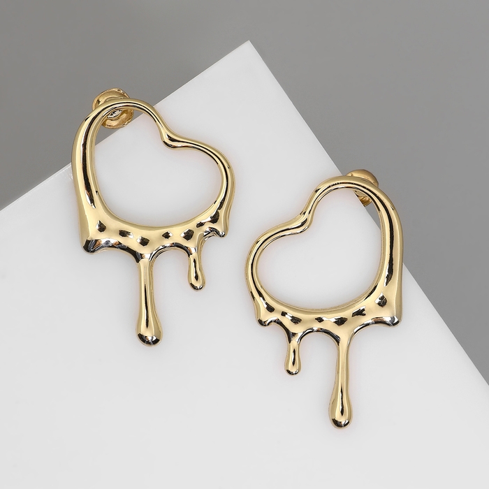 Серьги металл &laquo;Сердца&raquo; таяние, цвет золото