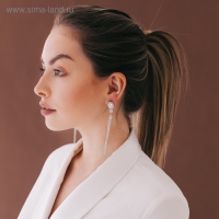 Серьги висячие со стразами &laquo;Свидание&raquo; клинок, цвет белый в серебре,10 см