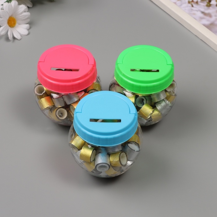 Клейкая лента пластик в банке "Глори. Золото, серебро" н-р 40 шт 1,2 см, дл.0,9 м 7х7х9 см