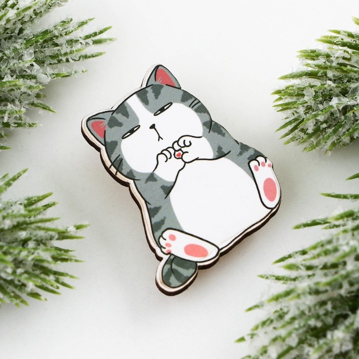 Новогодний значок в коробочке &laquo;Новый год: Котик&raquo; 3,1 х 3,7 см