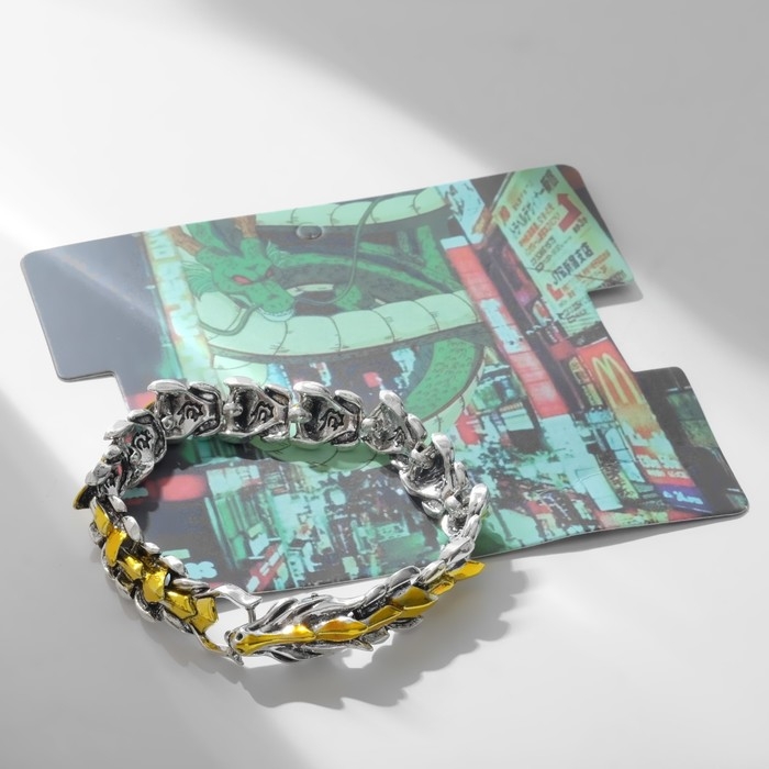 Браслет металл &laquo;Япония&raquo; отдыхающий дракон, цвет серебряно-золотой, 20 см