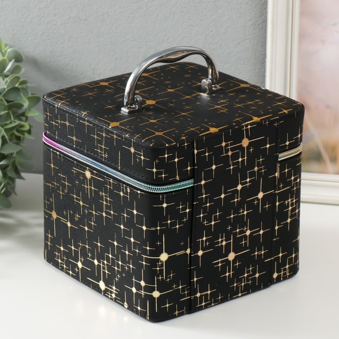 Шкатулка кожзам с зеркалом "Вспышка на чёрном" н-р 3 шт 16,5х16,5х14 15х15х10,5 19х19х19 см   993621