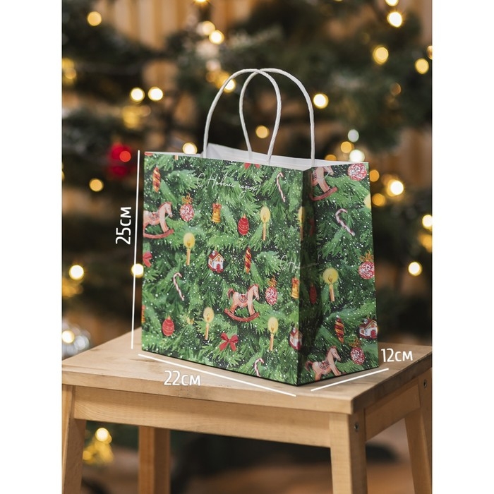 Пакет подарочный новогодний крафтовый «Новогодняя ёлочка», 22 х 25 х 12 см, Новый год Пакет подарочный новогодний крафтовый «Новогодняя ёлочка», 22 х 25 х 12 см, Новый год