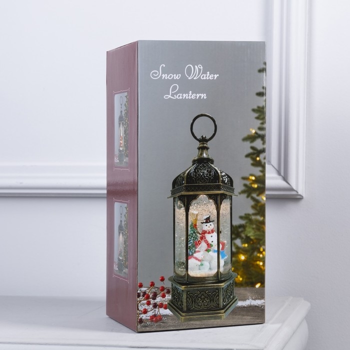 Светодиодная фигура &laquo;Фонарь с детьми и ёлкой&raquo; 13 &times; 28.5 &times; 12 см, пластик, батарейки ААх3 (не в комплекте), USB, свечение тёплое белое