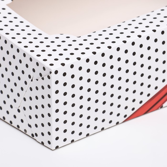 Коробка складная с окном под зефир Коробка складная с окном под зефир "Горошек с бантиком", 25 х 15 х 7 см