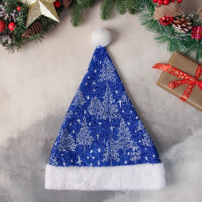 Колпак новогодний Колпак новогодний "Заснеженный лес" 30х37 см, синий
