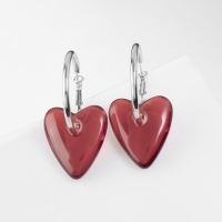 Серьги-кольца «Сердца» розовый в серебре Серьги-кольца «Сердца» розовый в серебре