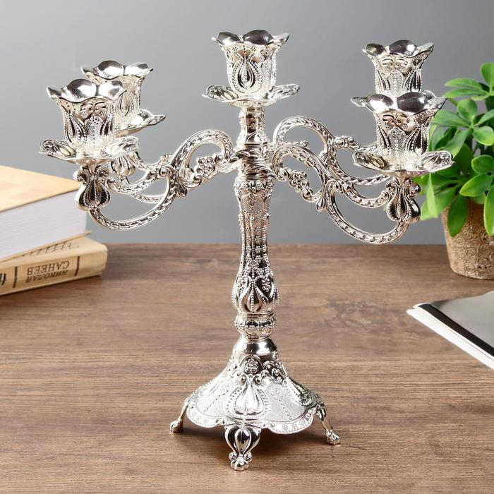 Подсвечник металл на 5 свечей Подсвечник металл на 5 свечей "Узорный" цвет серебро 28х26х26 см