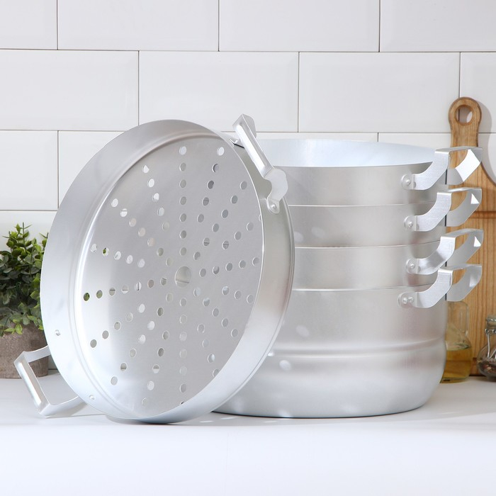 Манты-казан алюминиевый, 13 л, с 4 сетками, d=30 см, высота секции 5 см, металлическая крышка