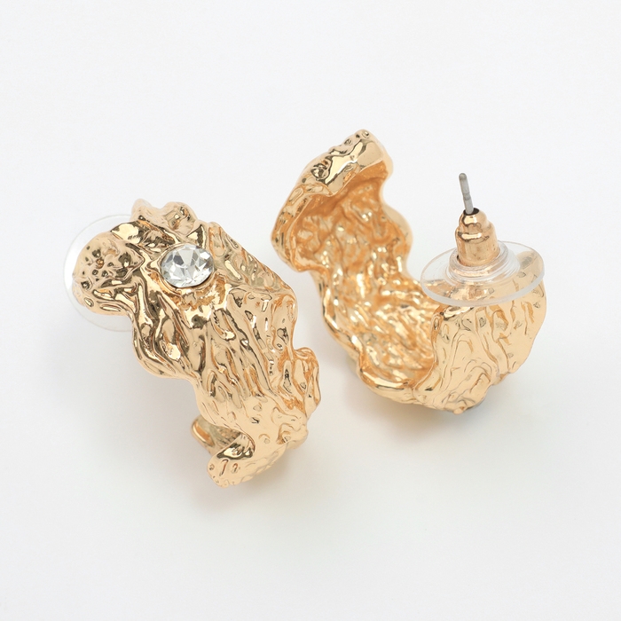 Серьги со стразами &laquo;Бесконечность&raquo; полусфера, цвет белый в золоте